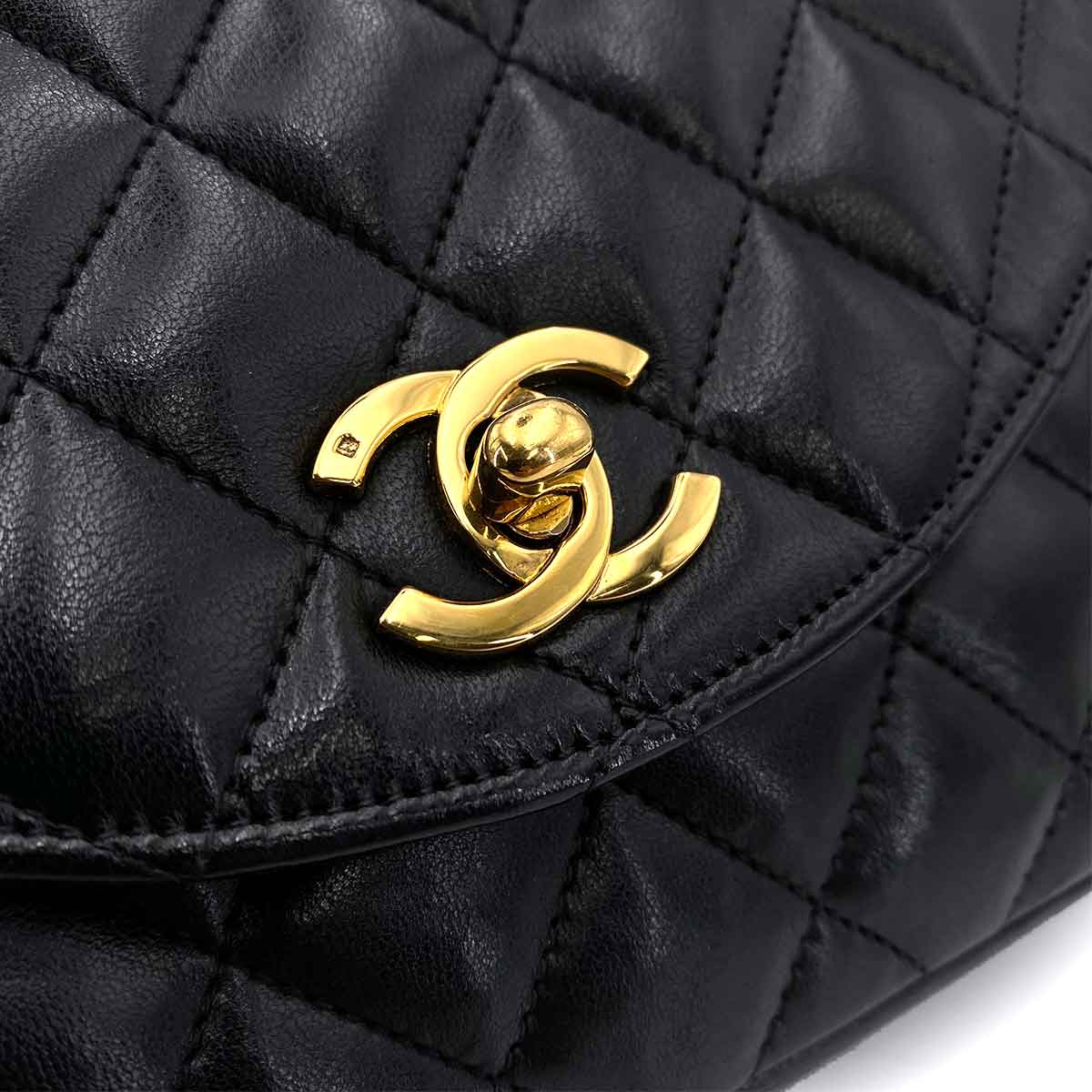 CHANEL VINTAGE HALF MOON CHAIN SHOULDER BAG BLACK LAMB SKIN 90245059