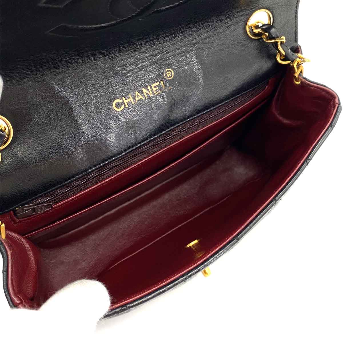 CHANEL VINTAGE HALF MOON CHAIN SHOULDER BAG BLACK LAMB SKIN 90245059