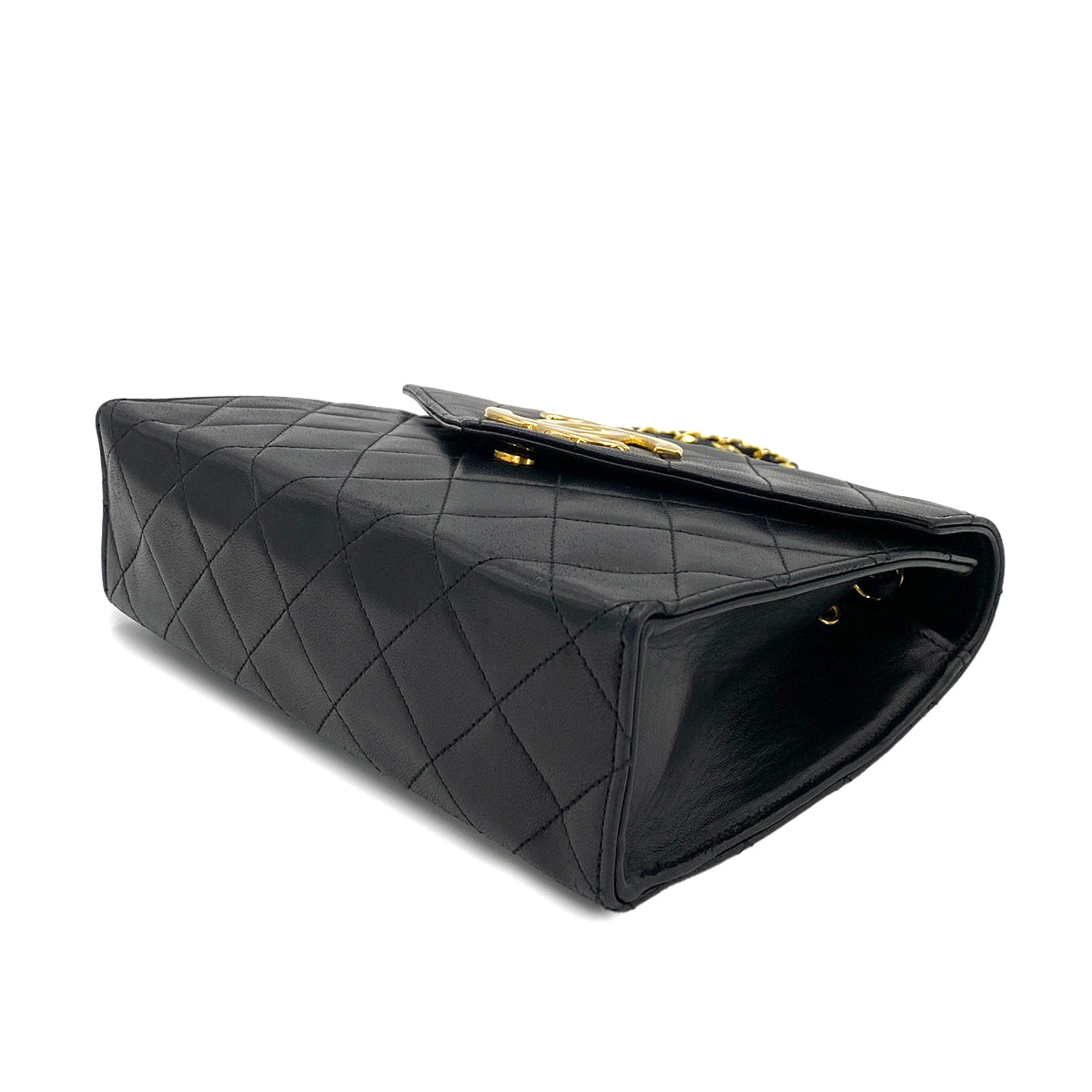 CHANEL VINTAGE MATELASSE BIG COCO CHAIN SHOULDER BAG BLACK LAMB SKIN 90245060