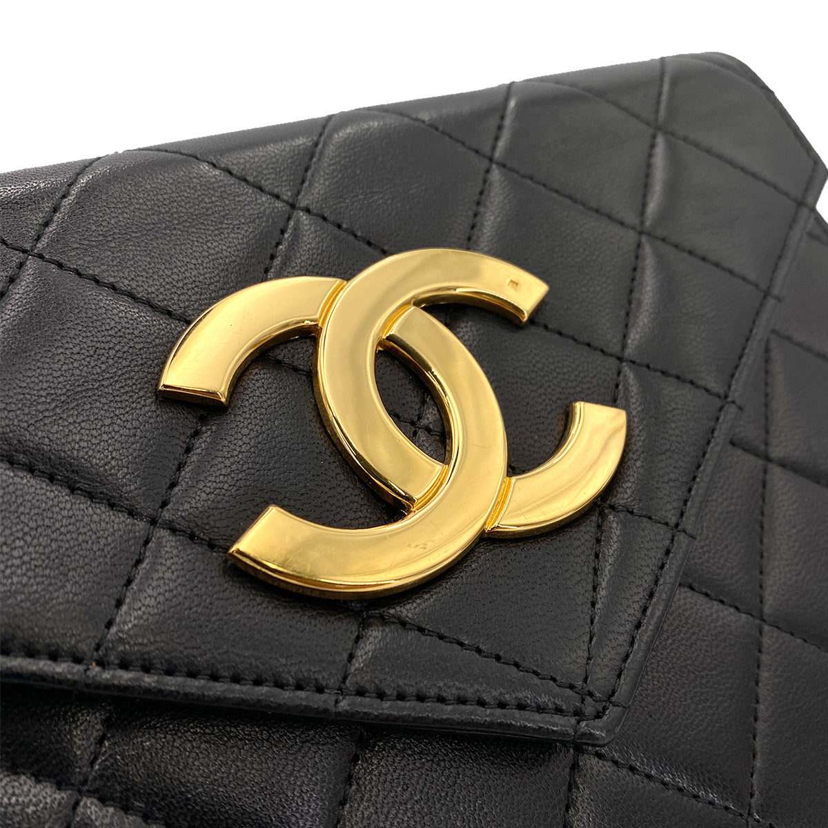 CHANEL VINTAGE MATELASSE BIG COCO CHAIN SHOULDER BAG BLACK LAMB SKIN 90245060