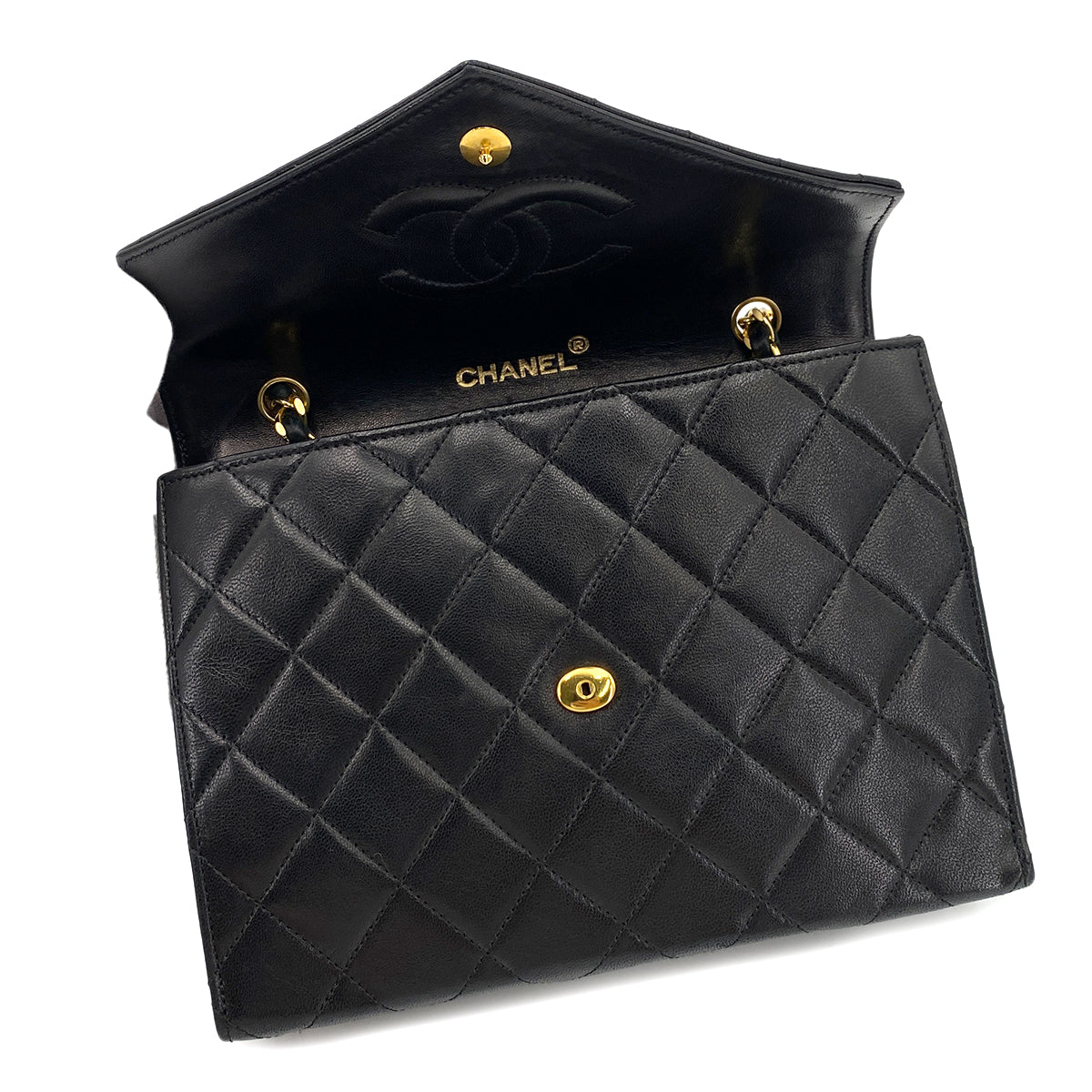 CHANEL VINTAGE MATELASSE BIG COCO CHAIN SHOULDER BAG BLACK LAMB SKIN 90245060