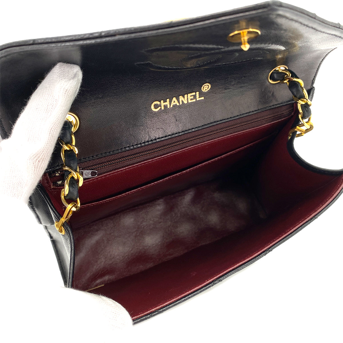 CHANEL VINTAGE MATELASSE BIG COCO CHAIN SHOULDER BAG BLACK LAMB SKIN 90245060