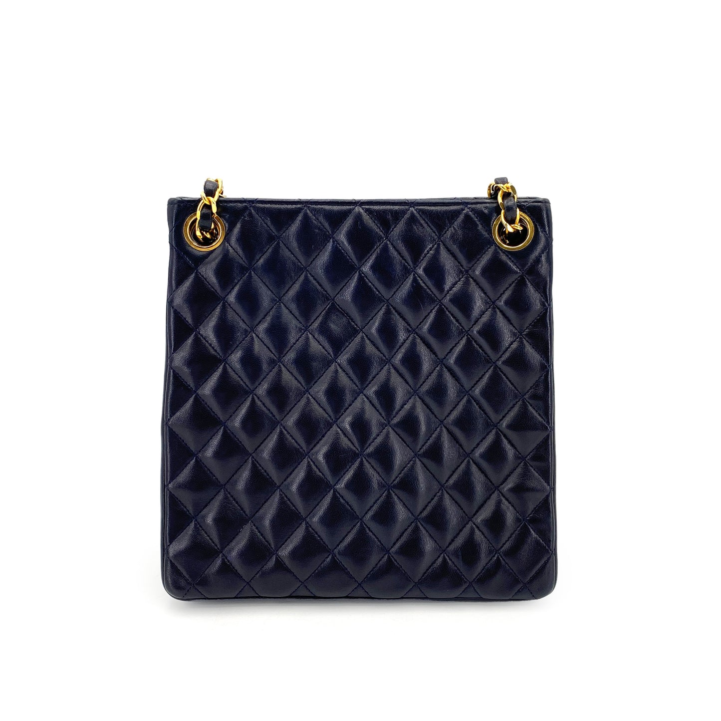 CHANEL VINTAGE MATELASSE CHAIN TOTE BAG NAVY LAMB SKIN 90245061