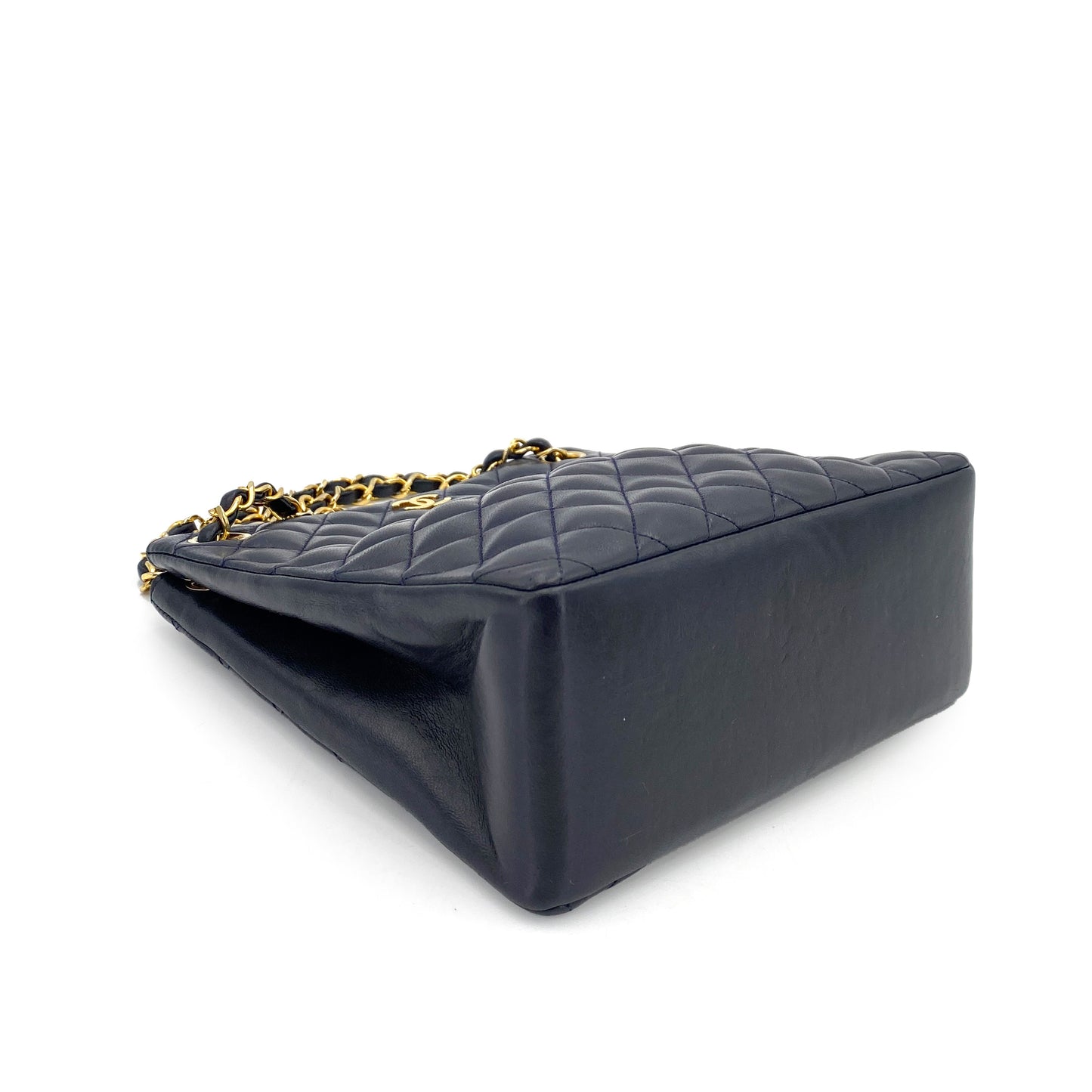 CHANEL VINTAGE MATELASSE CHAIN TOTE BAG NAVY LAMB SKIN 90245061