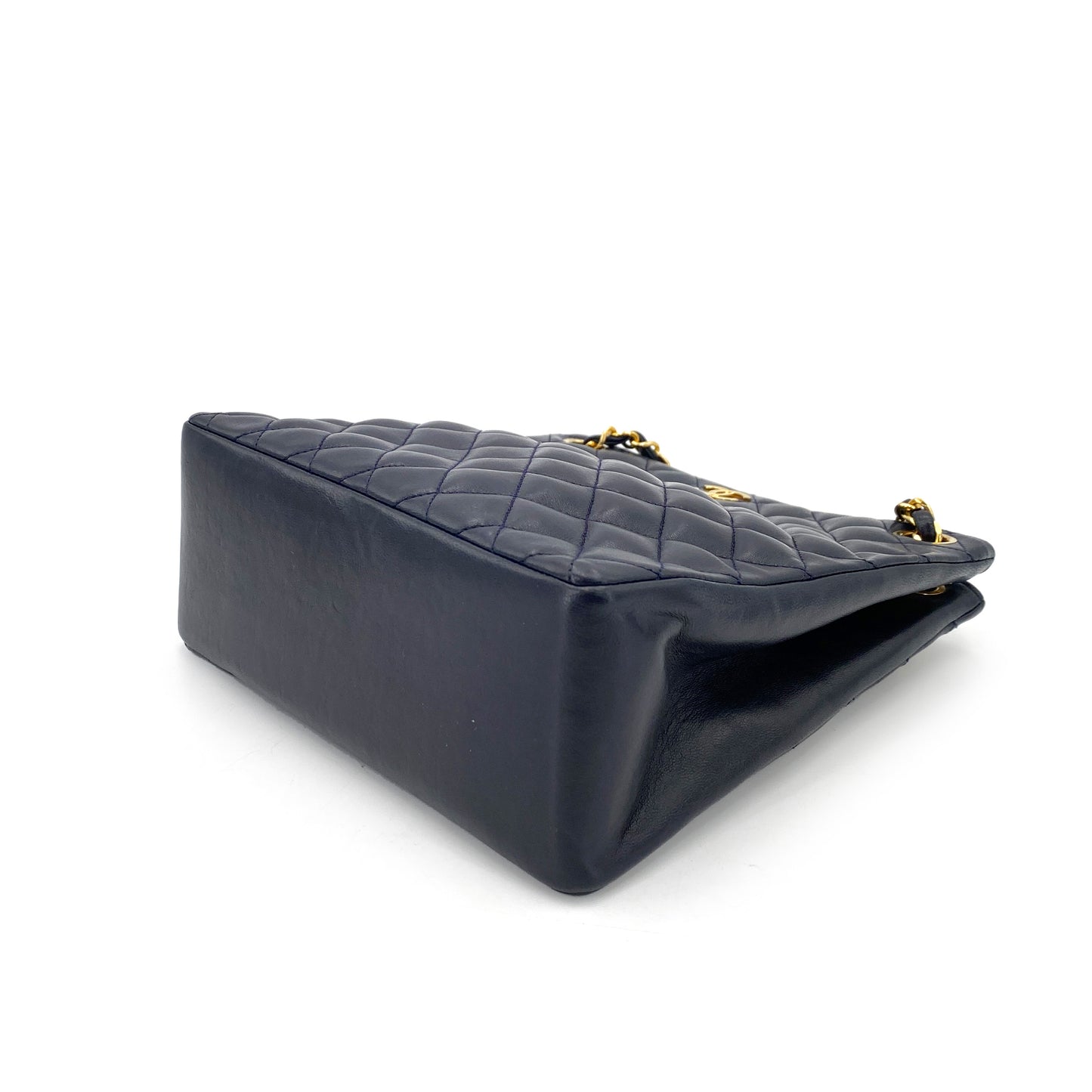 CHANEL VINTAGE MATELASSE CHAIN TOTE BAG NAVY LAMB SKIN 90245061