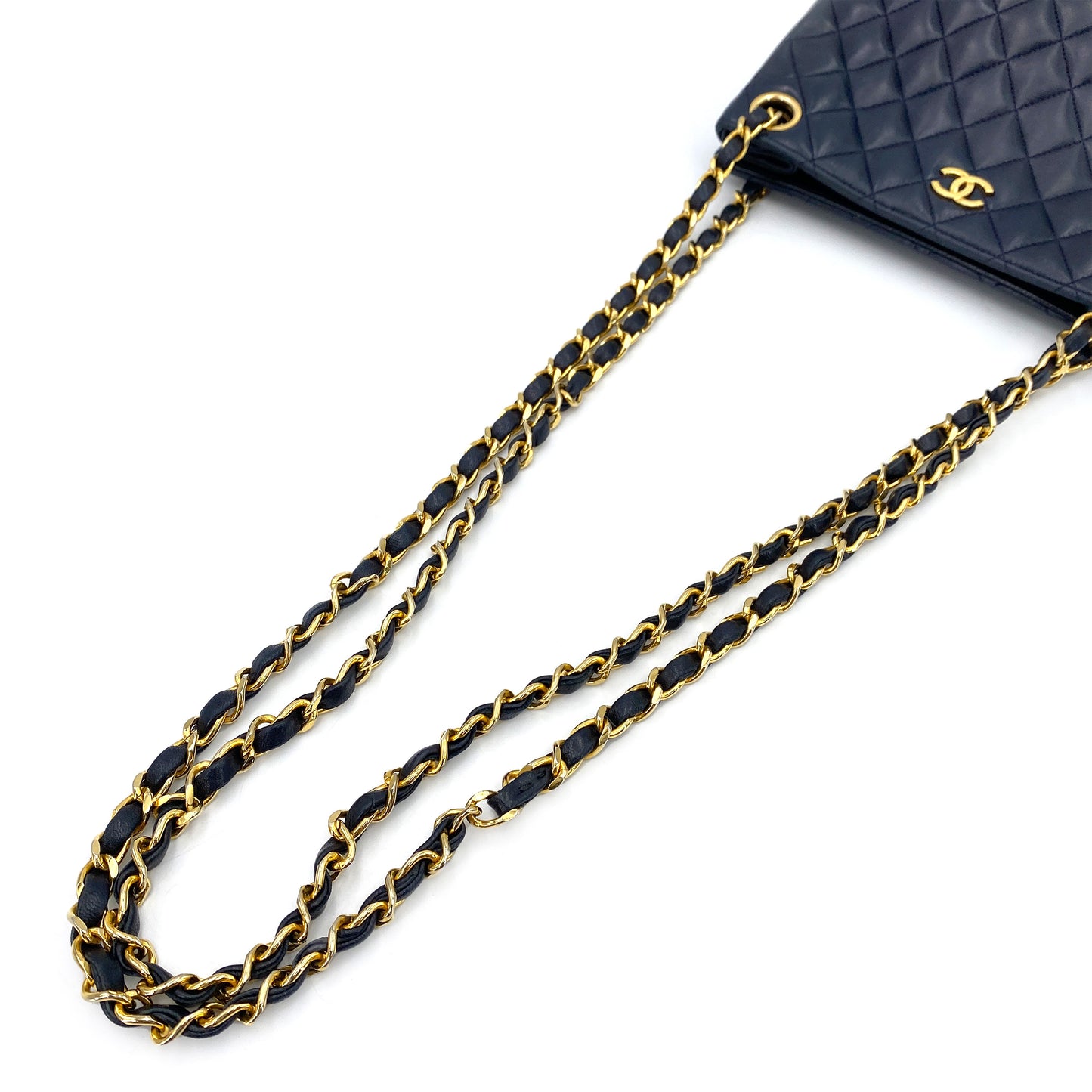 CHANEL VINTAGE MATELASSE CHAIN TOTE BAG NAVY LAMB SKIN 90245061