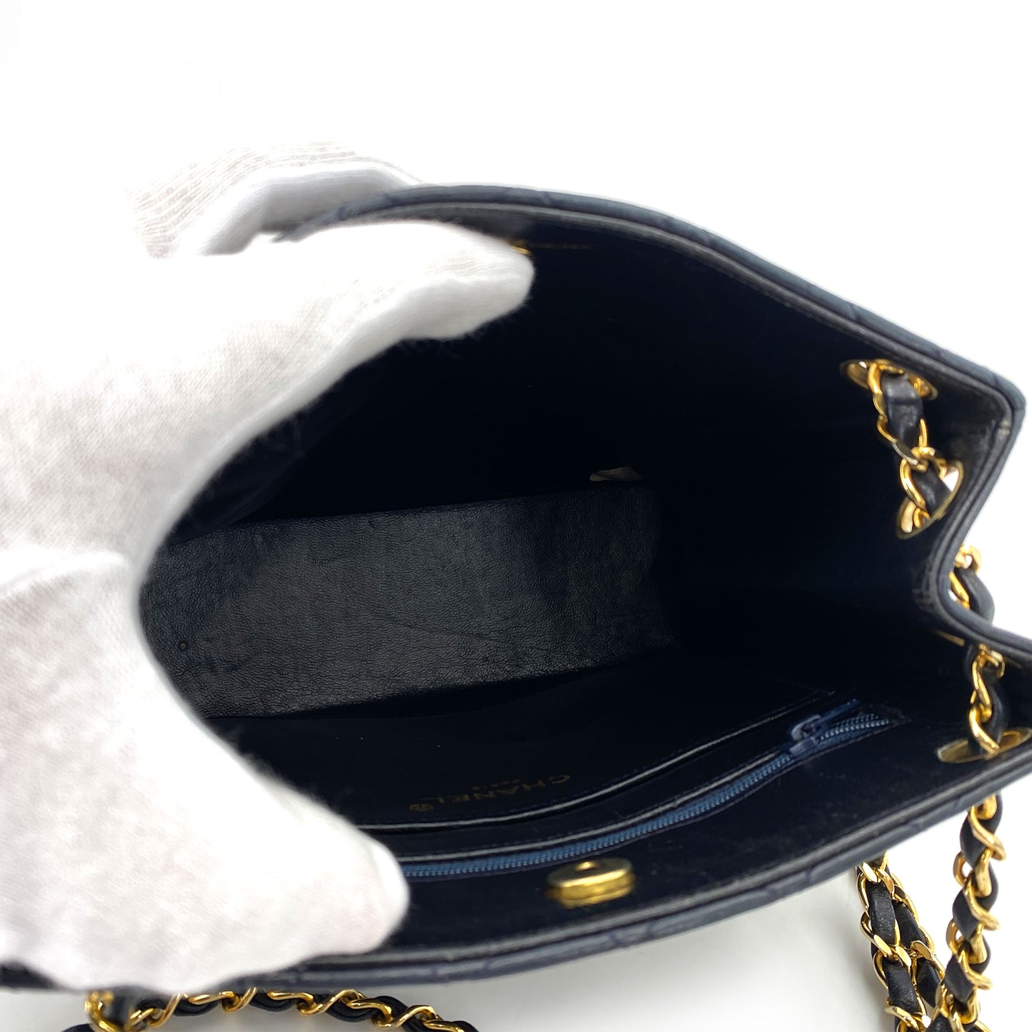 CHANEL VINTAGE MATELASSE CHAIN TOTE BAG NAVY LAMB SKIN 90245061