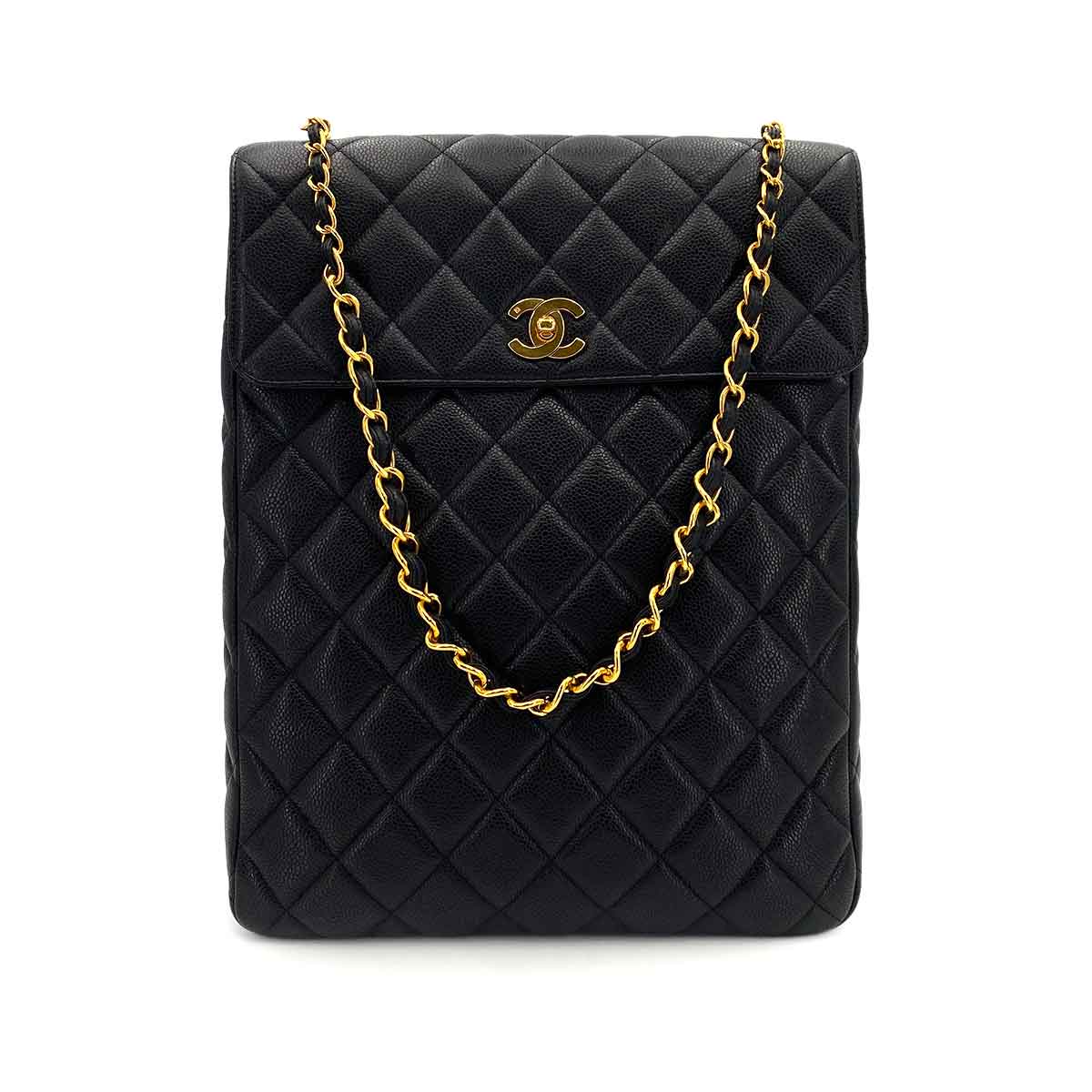 CHANEL VINTAGE MATELASSE CHAIN SHOULDER BAG BLACK CAVIAR SKIN 90245062