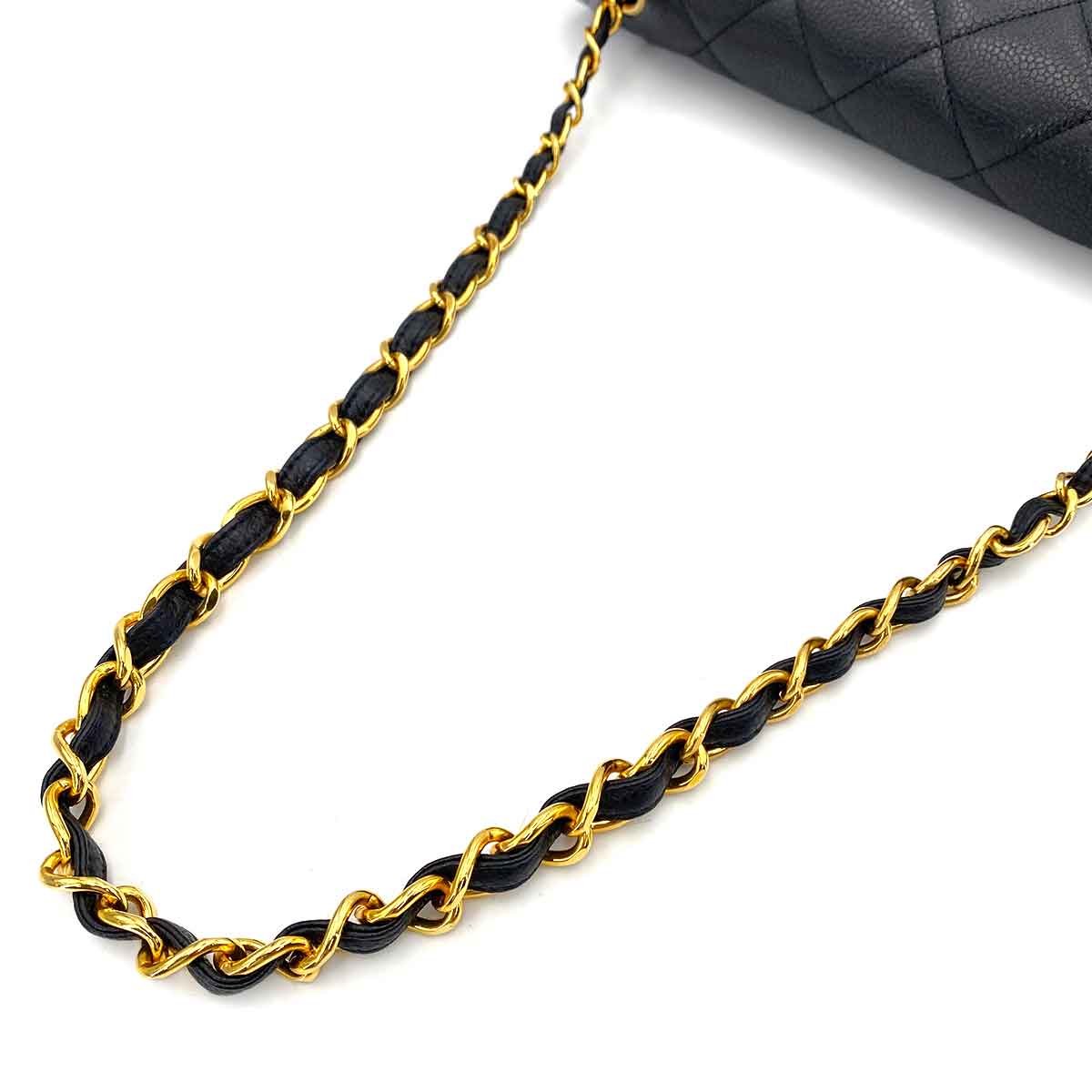 CHANEL VINTAGE MATELASSE CHAIN SHOULDER BAG BLACK CAVIAR SKIN 90245062
