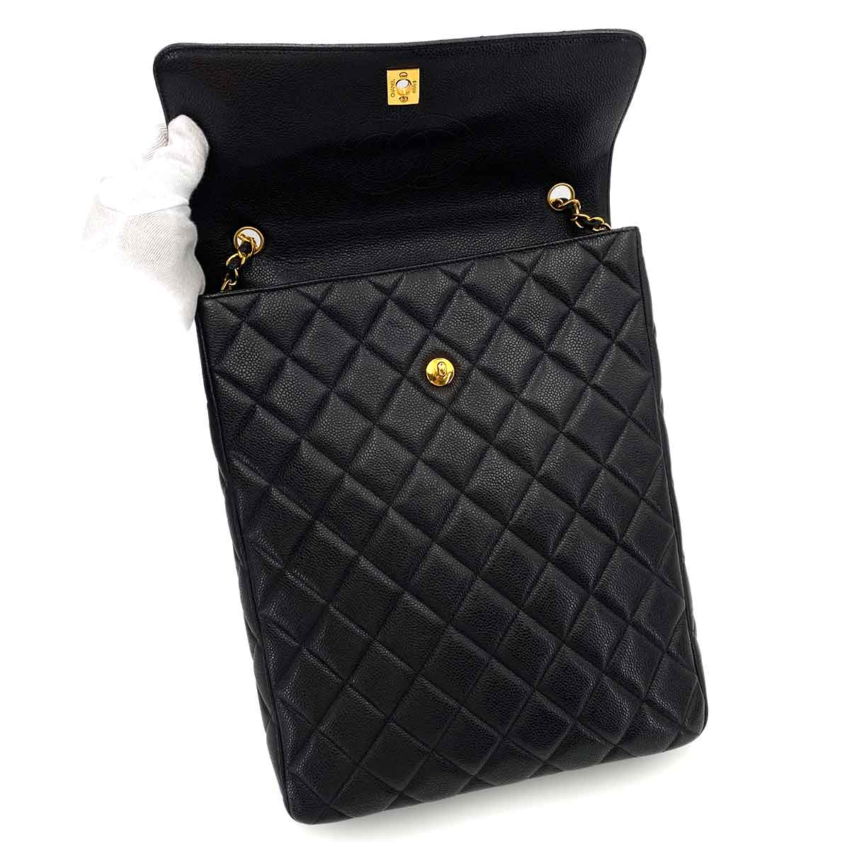 CHANEL VINTAGE MATELASSE CHAIN SHOULDER BAG BLACK CAVIAR SKIN 90245062