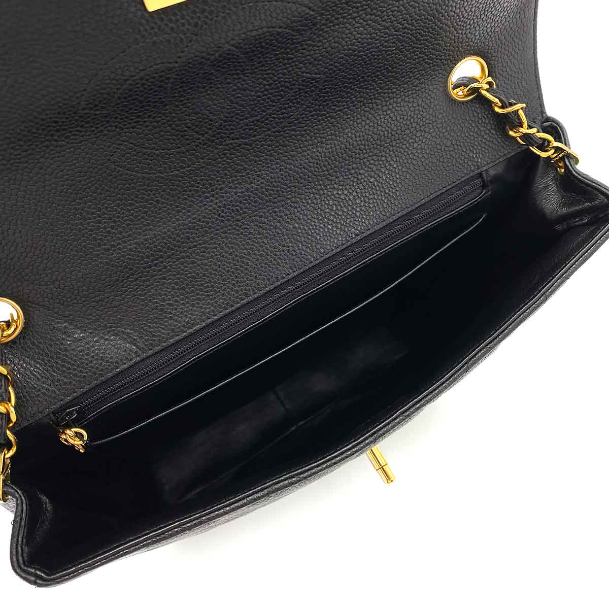 CHANEL VINTAGE MATELASSE CHAIN SHOULDER BAG BLACK CAVIAR SKIN 90245062