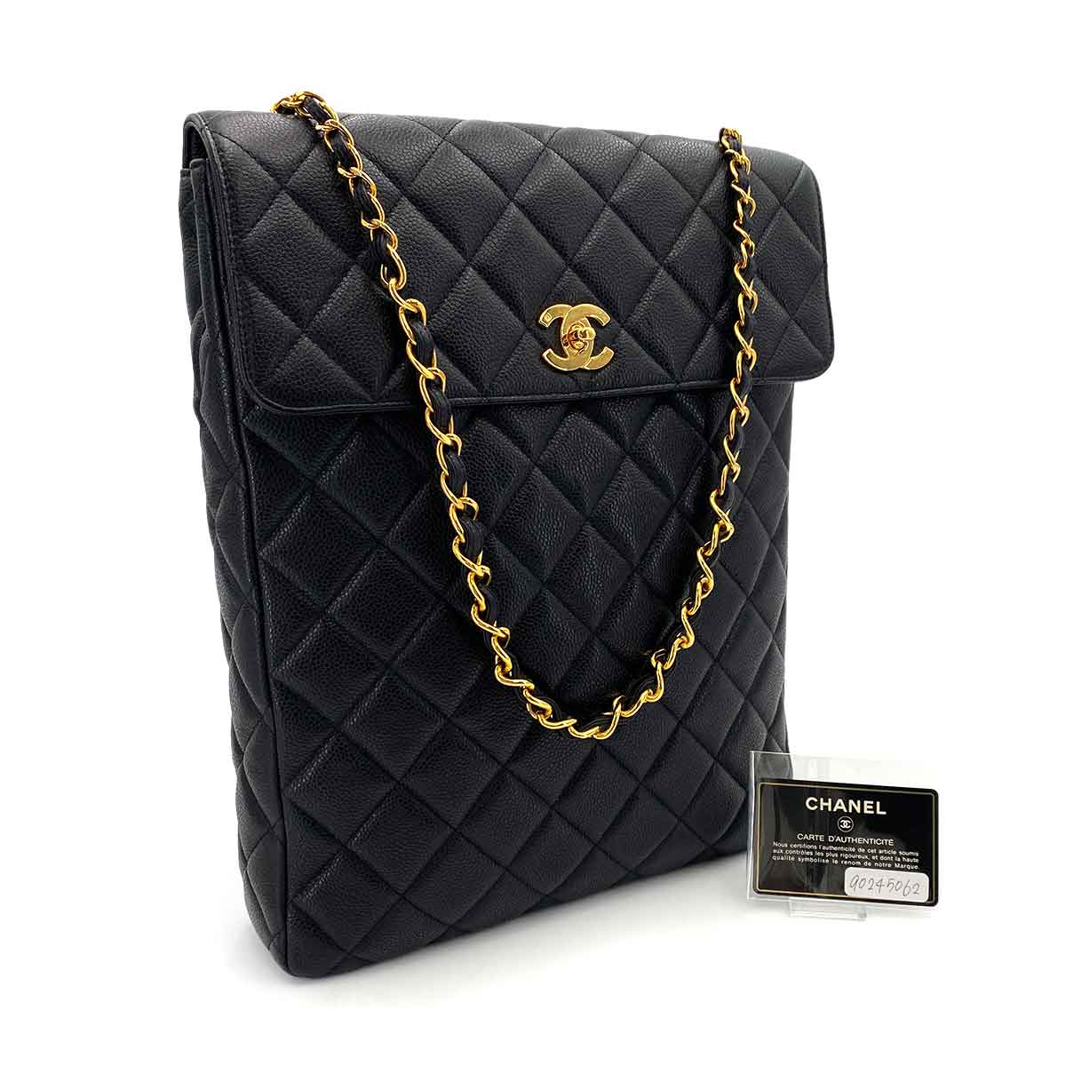 CHANEL VINTAGE MATELASSE CHAIN SHOULDER BAG BLACK CAVIAR SKIN 90245062