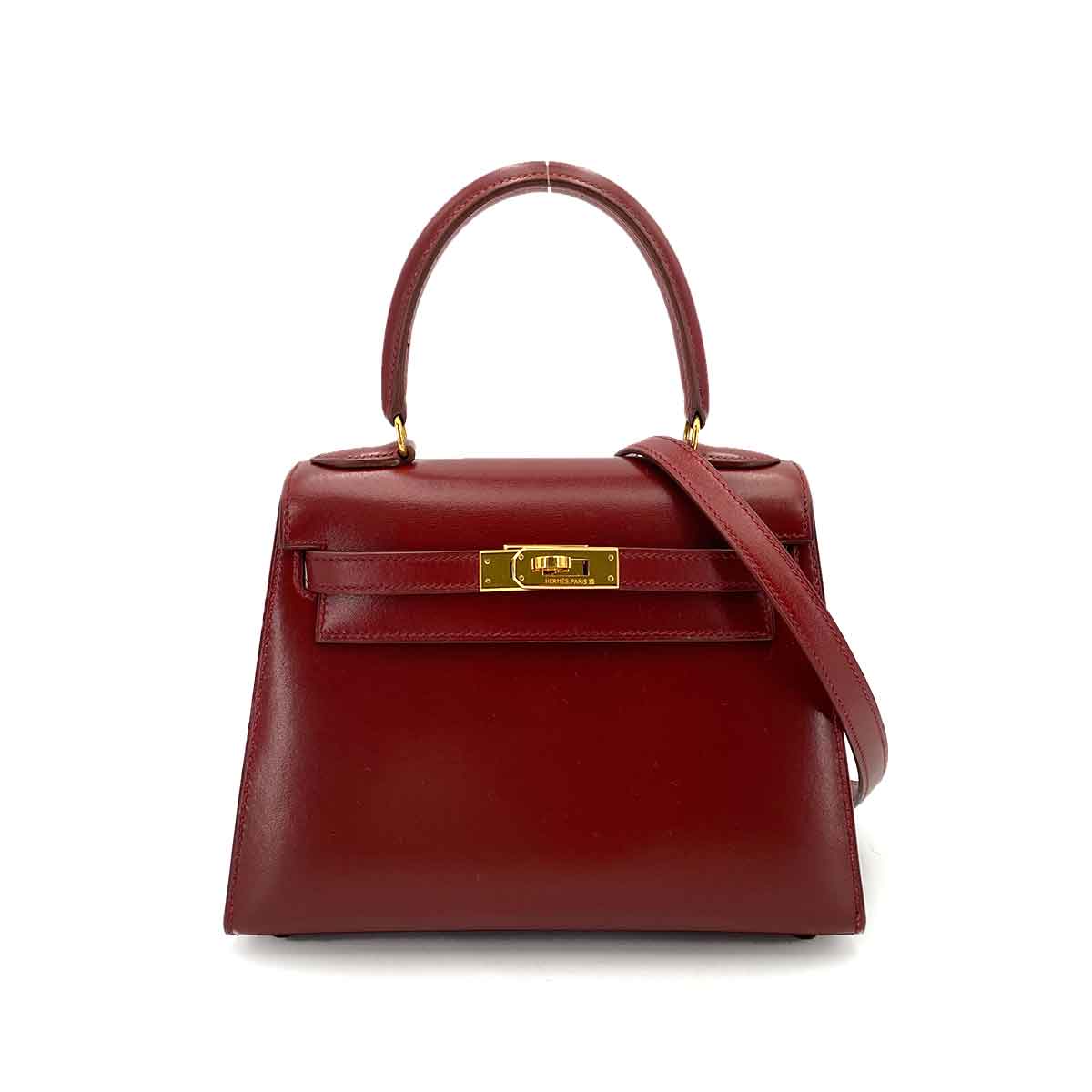 HERMES MINI KELLY 20 ROUGE ASH BOXCALF HAND SHOULDER BAG 〇V 90245541