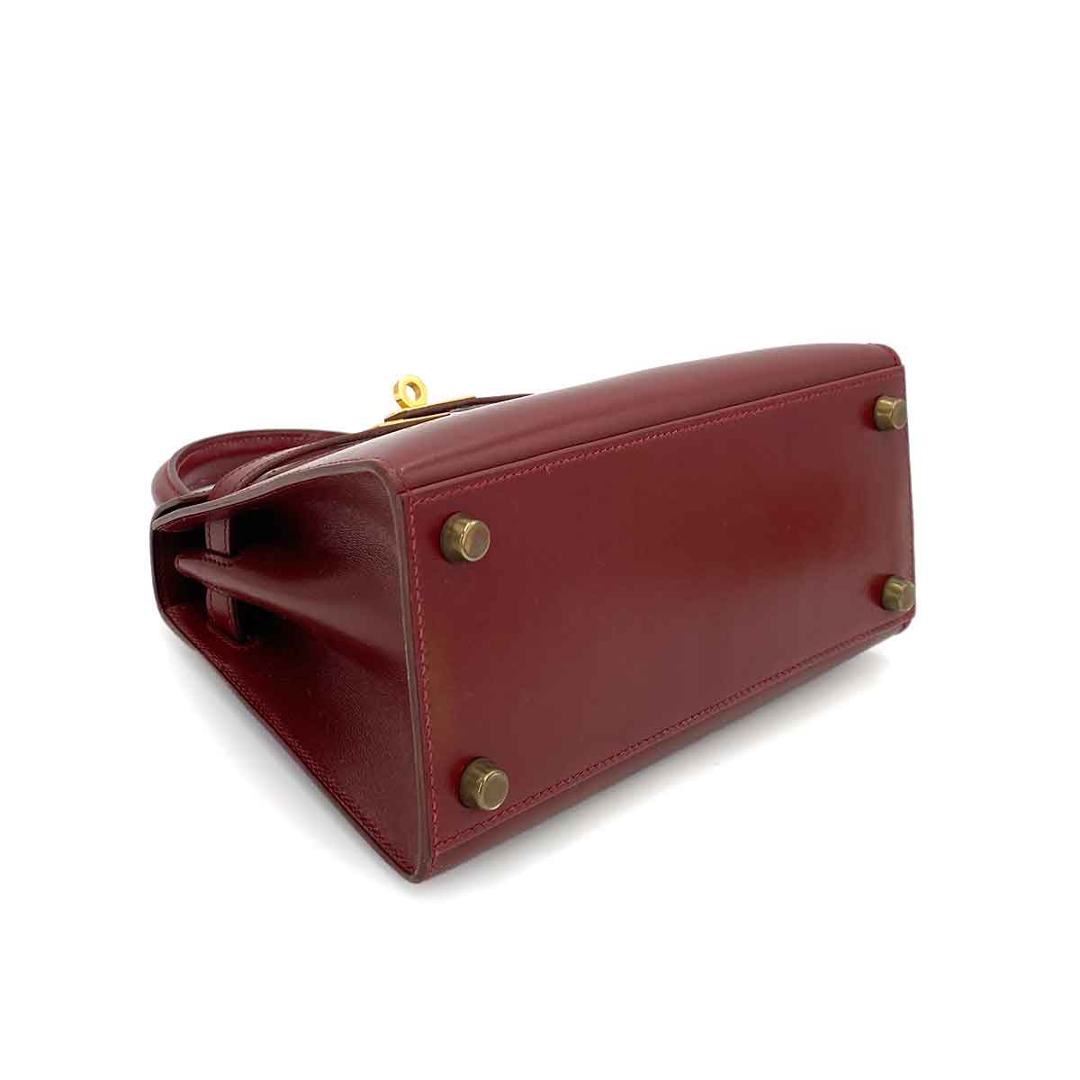 HERMES MINI KELLY 20 ROUGE ASH BOXCALF HAND SHOULDER BAG 〇V 90245541