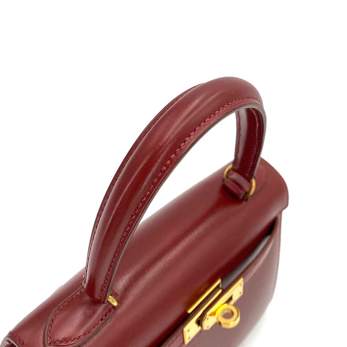 HERMES MINI KELLY 20 ROUGE ASH BOXCALF HAND SHOULDER BAG 〇V 90245541