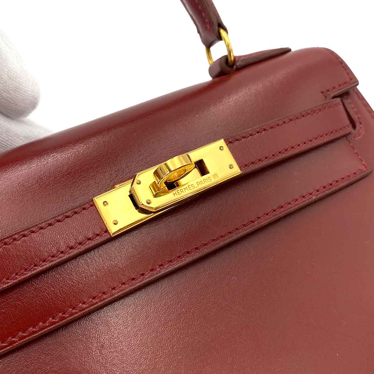 HERMES MINI KELLY 20 ROUGE ASH BOXCALF HAND SHOULDER BAG 〇V 90245541