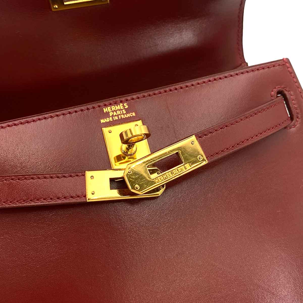 HERMES MINI KELLY 20 ROUGE ASH BOXCALF HAND SHOULDER BAG 〇V 90245541