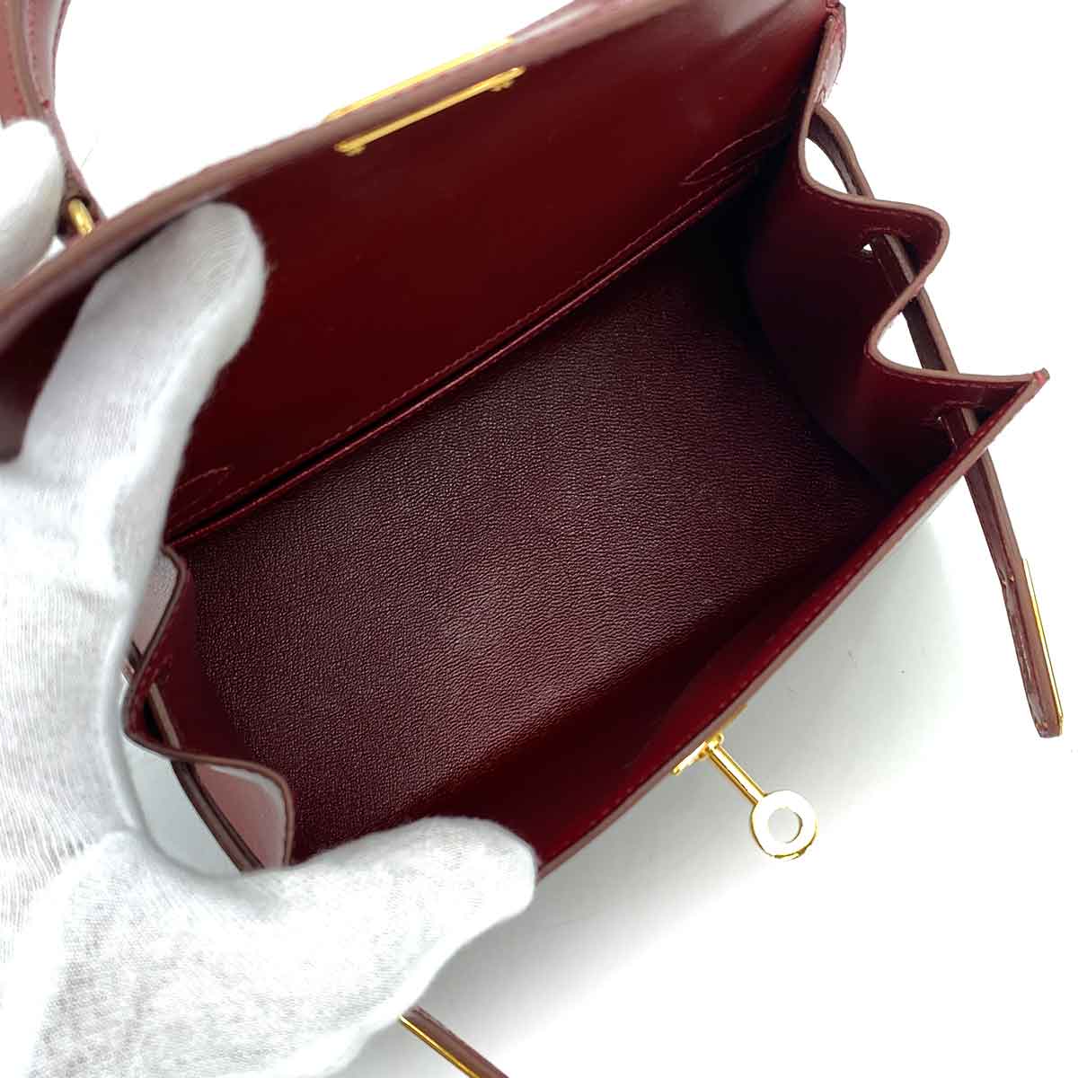 HERMES MINI KELLY 20 ROUGE ASH BOXCALF HAND SHOULDER BAG 〇V 90245541