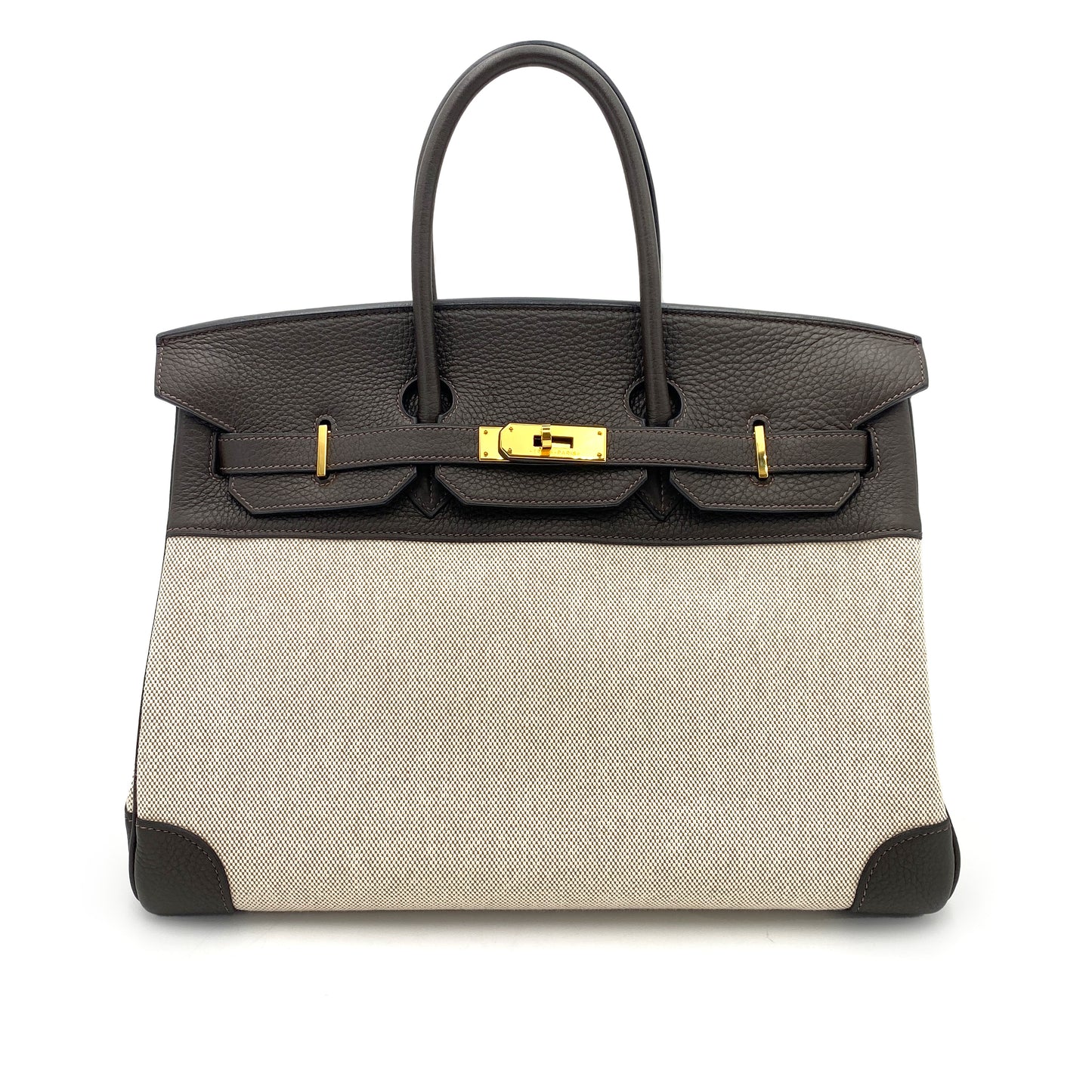 HERMES BIRKIN 35 EBENE TAURILLON CLEMENCE TOILE H HAND BAG □I 90245549