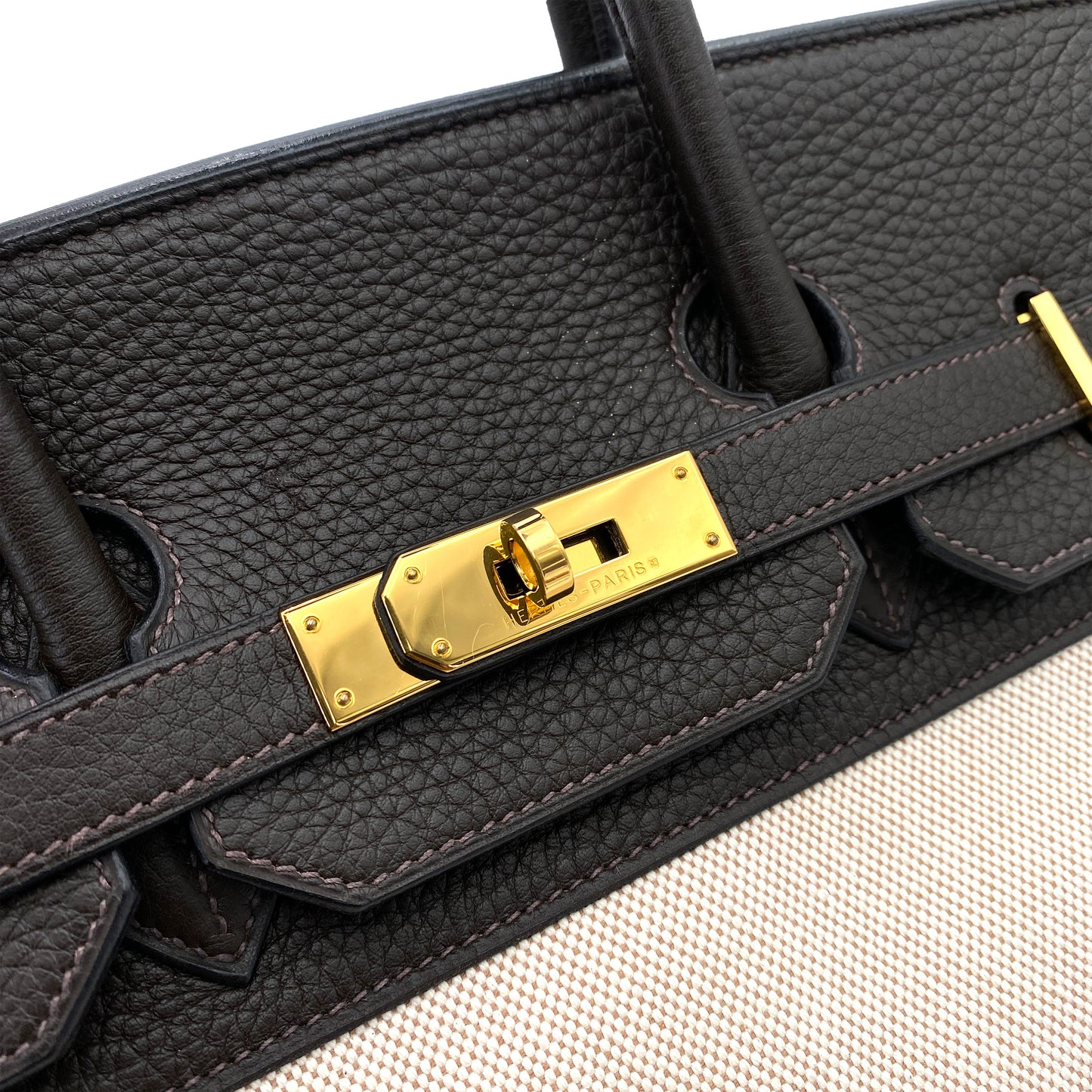 HERMES BIRKIN 35 EBENE TAURILLON CLEMENCE TOILE H HAND BAG □I 90245549