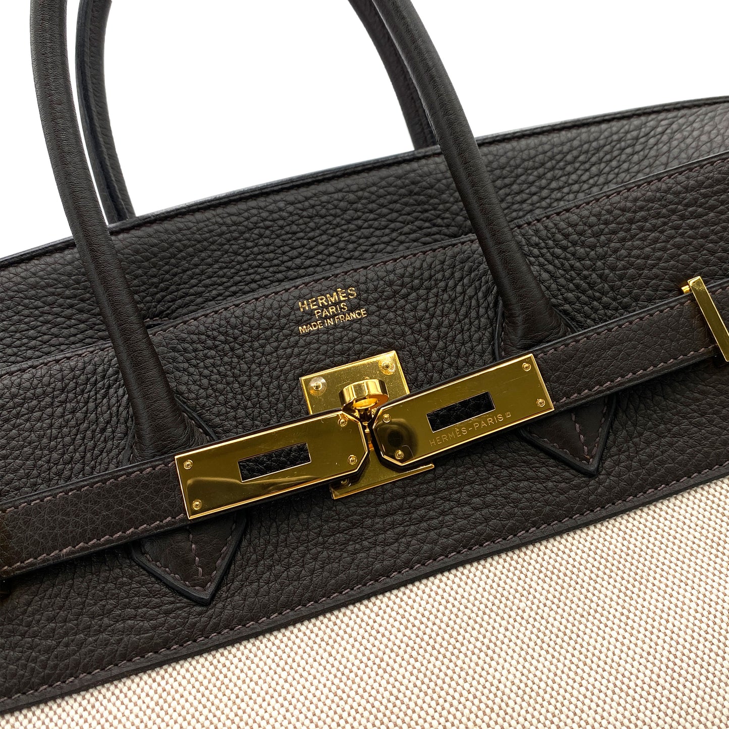 HERMES BIRKIN 35 EBENE TAURILLON CLEMENCE TOILE H HAND BAG □I 90245549