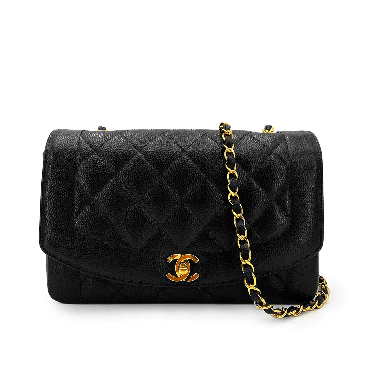 CHANEL VINTAGE DIANA MEDIUM CHAIN SHOULDER BAG BLACK CAVIAR SKIN 90245552
