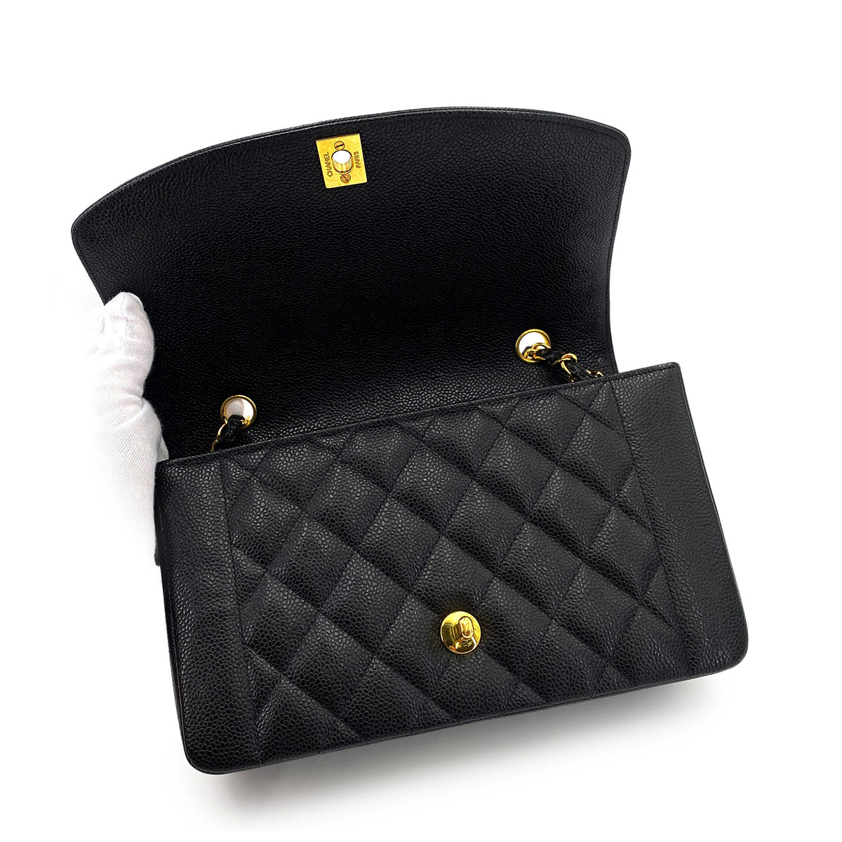 CHANEL VINTAGE DIANA MEDIUM CHAIN SHOULDER BAG BLACK CAVIAR SKIN 90245552