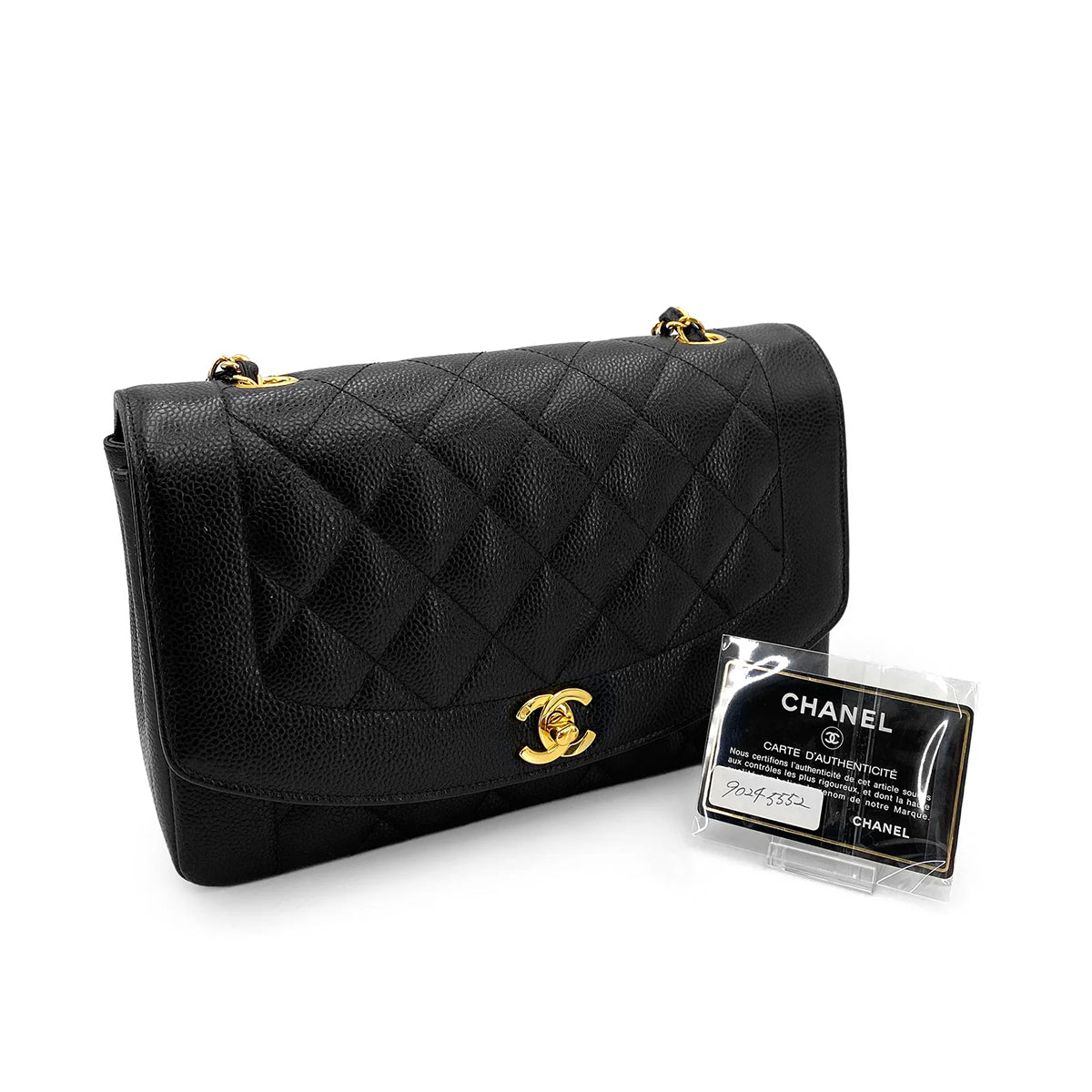 CHANEL VINTAGE DIANA MEDIUM CHAIN SHOULDER BAG BLACK CAVIAR SKIN 90245552