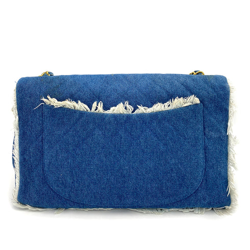 CHANEL VINTAGE MAXI MATELASSE 34 CHAIN SHOULDER BAG BLUE DENIM 90245553 - PURPOSE