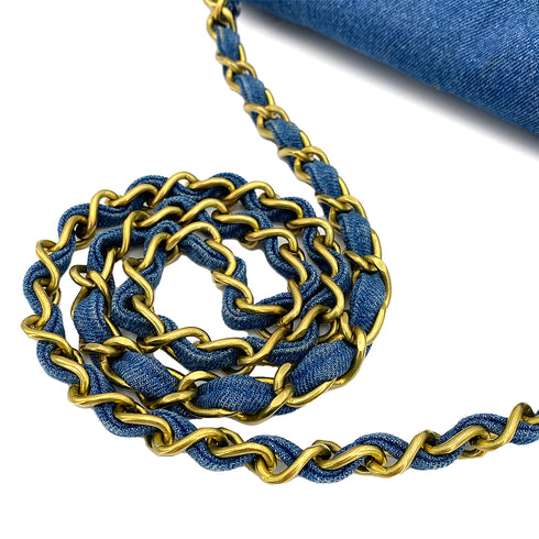 CHANEL VINTAGE MAXI MATELASSE 34 CHAIN SHOULDER BAG BLUE DENIM 90245553 - PURPOSE