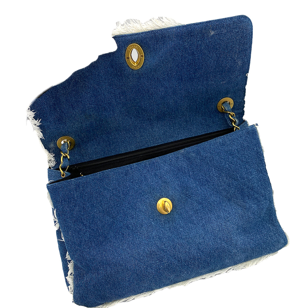 CHANEL VINTAGE MAXI MATELASSE 34 CHAIN SHOULDER BAG BLUE DENIM 90245553