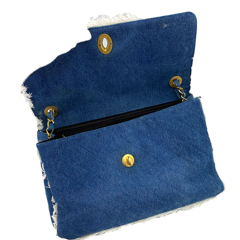 CHANEL VINTAGE MAXI MATELASSE 34 CHAIN SHOULDER BAG BLUE DENIM 90245553 - PURPOSE