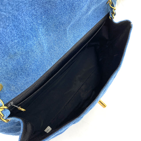 CHANEL VINTAGE MAXI MATELASSE 34 CHAIN SHOULDER BAG BLUE DENIM 90245553 - PURPOSE