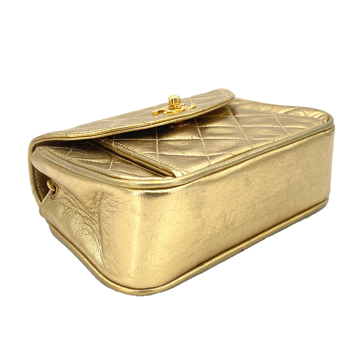 CHANEL VINTAGE BIJOU CHAIN SHOULDER BAG GOLD LAMB SKIN 90245554