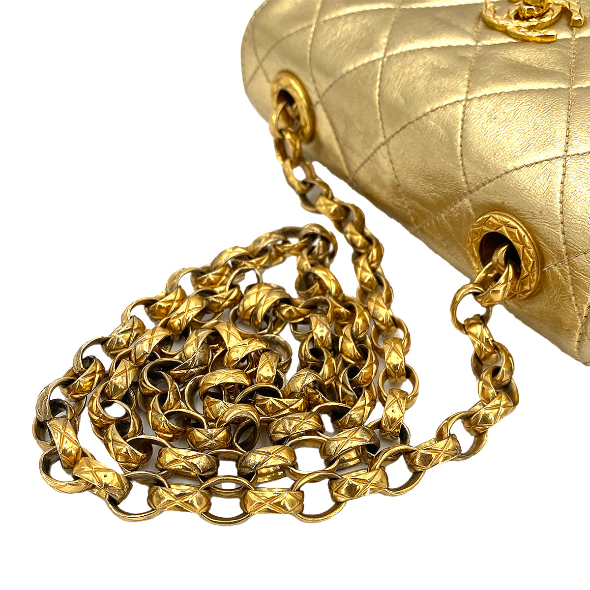 CHANEL VINTAGE BIJOU CHAIN SHOULDER BAG GOLD LAMB SKIN 90245554