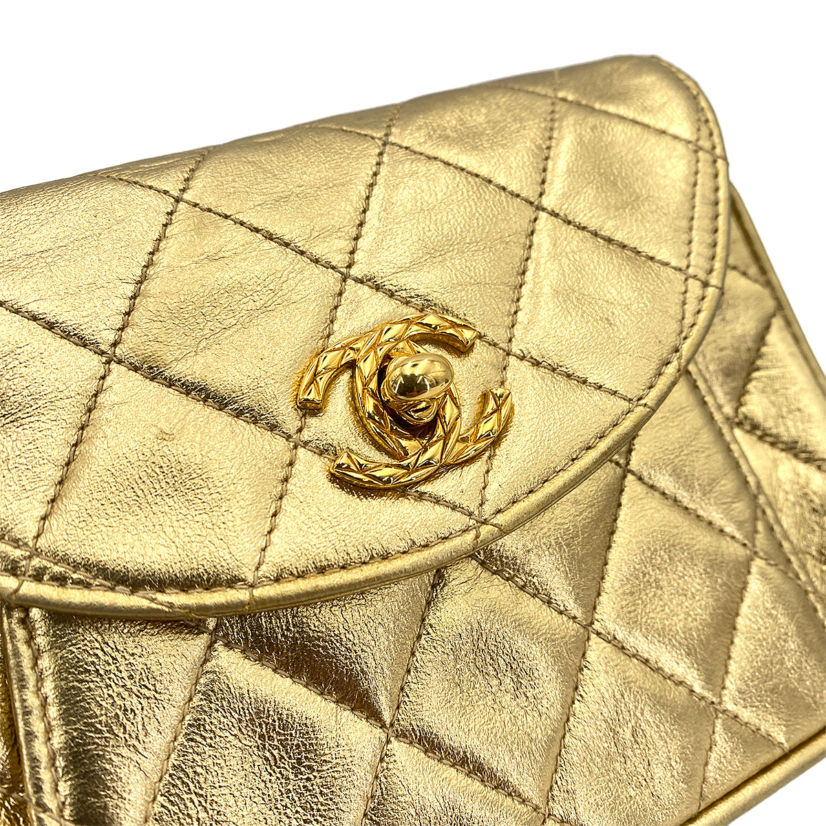 CHANEL VINTAGE BIJOU CHAIN SHOULDER BAG GOLD LAMB SKIN 90245554