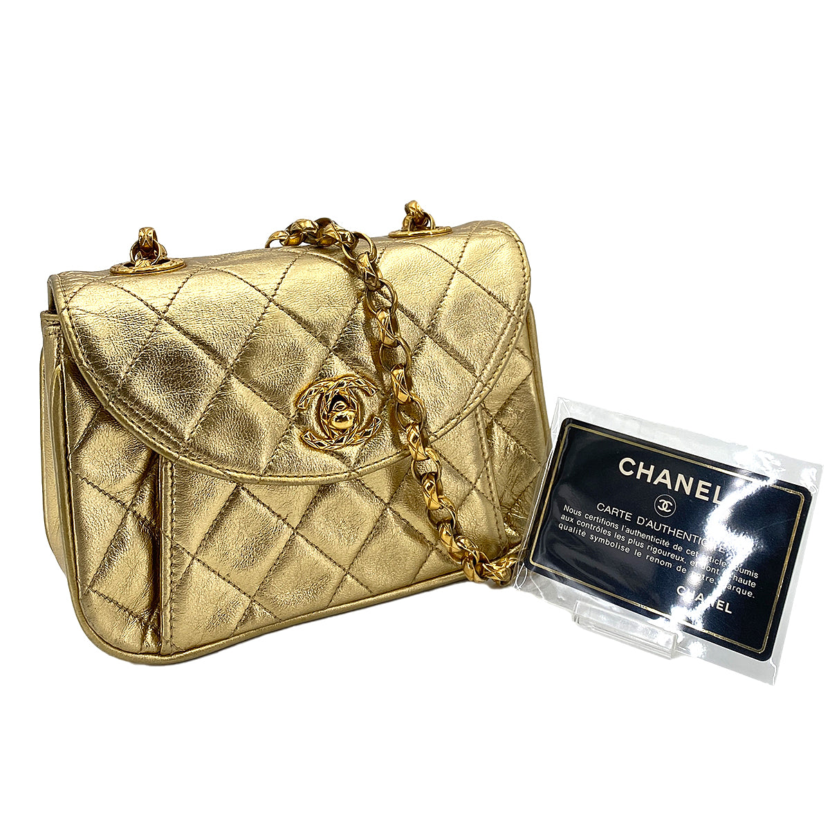 CHANEL VINTAGE BIJOU CHAIN SHOULDER BAG GOLD LAMB SKIN 90245554