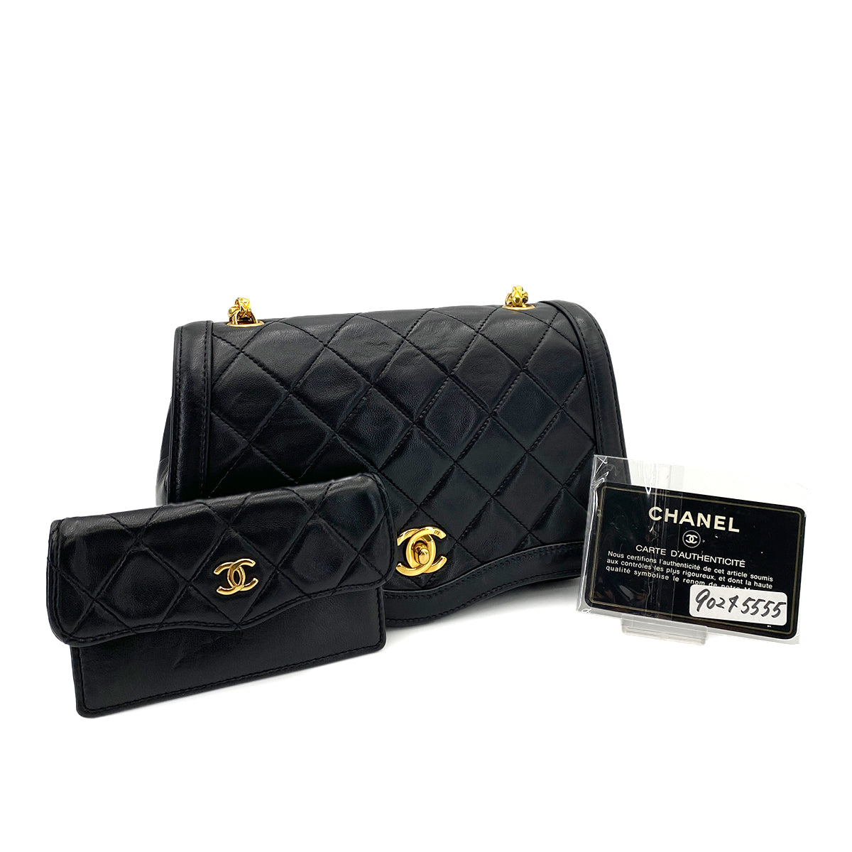 CHANEL VINTAGE MATELASSE BIJOU CHAIN SHOULDER BAG BLACK LAMB SKIN 90245555