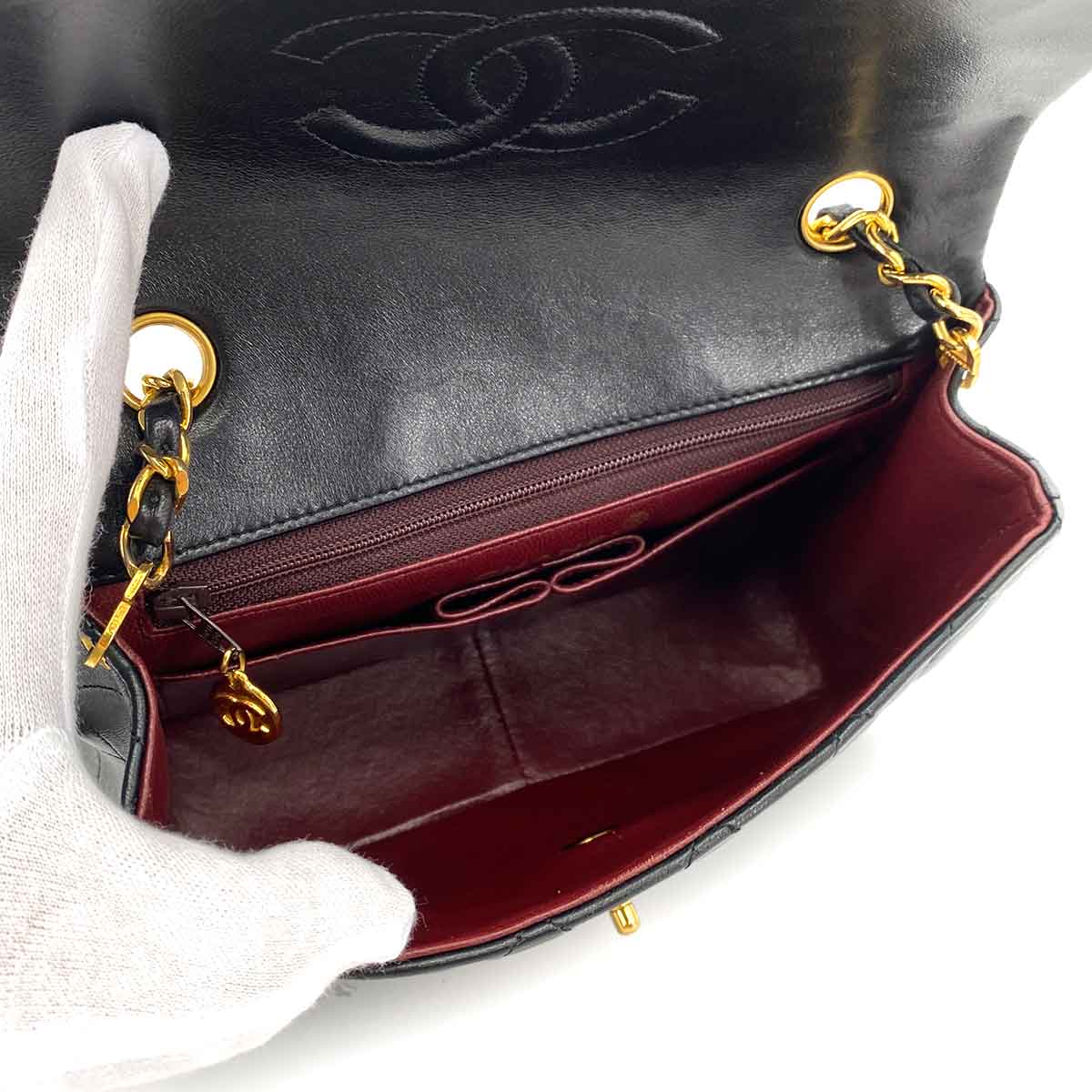 CHANEL VINTAGE MINI SQUARE 20 CHAIN SHOULDER BAG BLACK LAMB SKIN 90245564