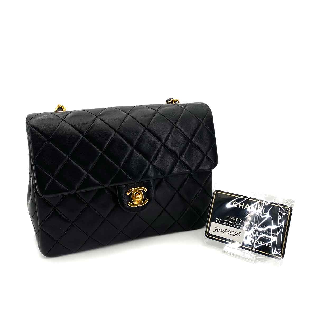 CHANEL VINTAGE MINI SQUARE 20 CHAIN SHOULDER BAG BLACK LAMB SKIN 90245564