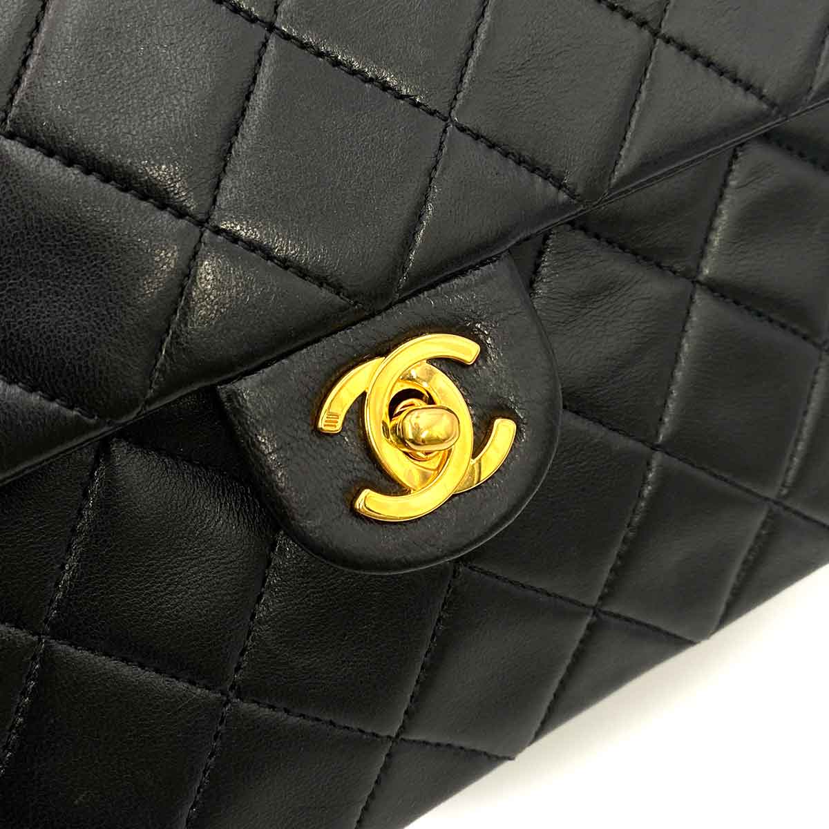 CHANEL VINTAGE MINI SQUARE 20 CHAIN SHOULDER BAG BLACK LAMB SKIN 90245564