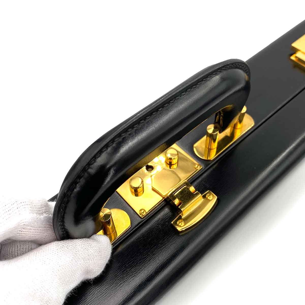 HERMES ATTASH CASE BLACK BOX CALF HAND BAG 〇P 90245565