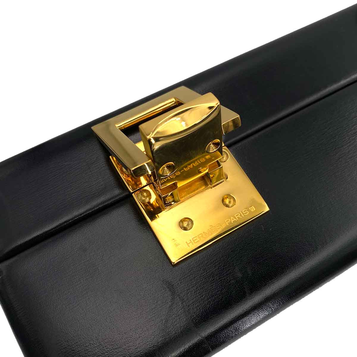 HERMES ATTASH CASE BLACK BOX CALF HAND BAG 〇P 90245565