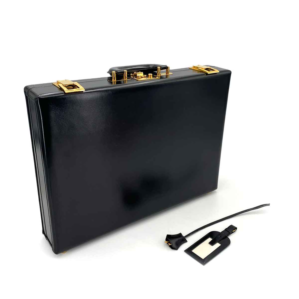 HERMES ATTASH CASE BLACK BOX CALF HAND BAG 〇P 90245565