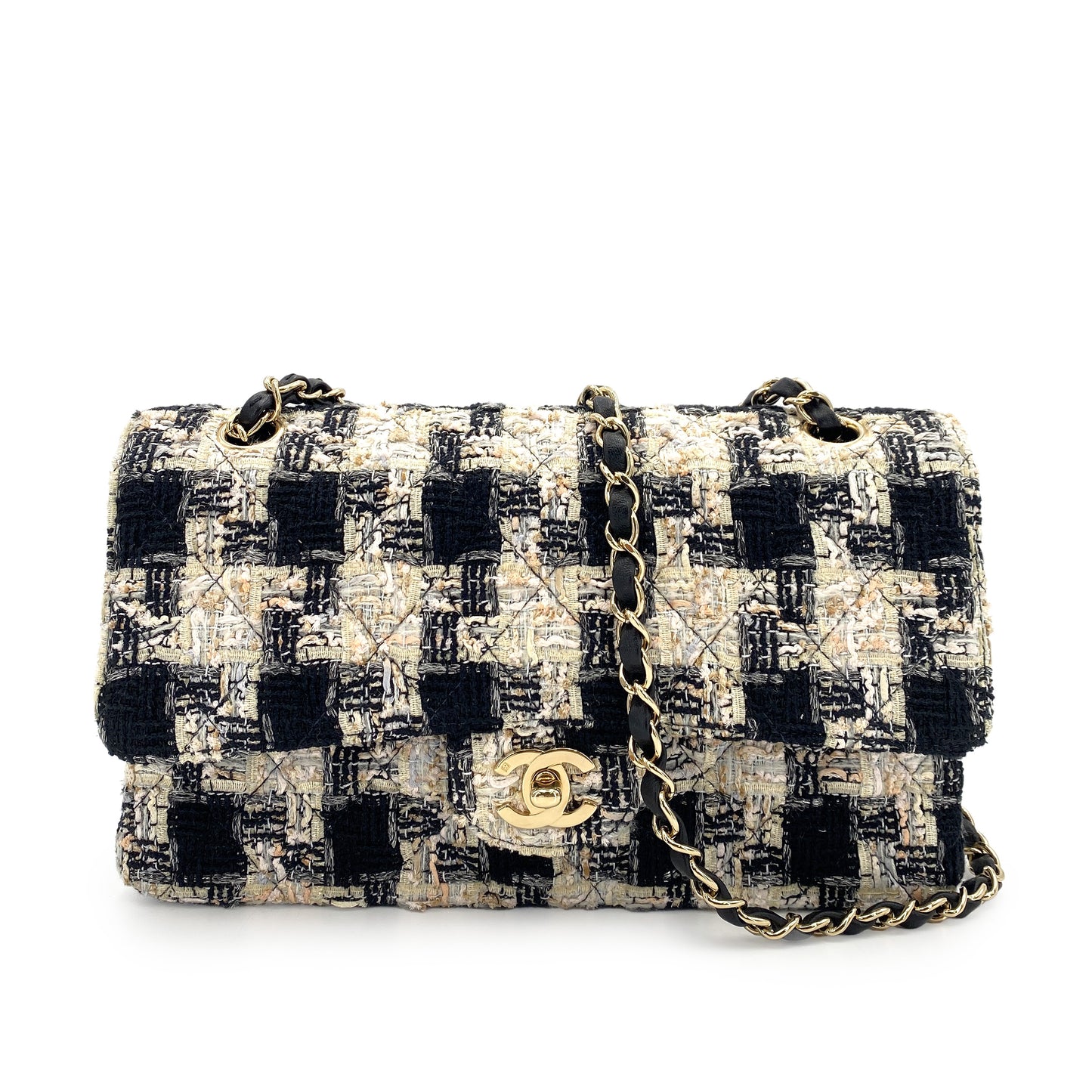 CHANEL VINTAGE CLASSIC FLAP MEDIUM CHAIN SHOULDER BAG MULTICOLOR TWEED 90245568