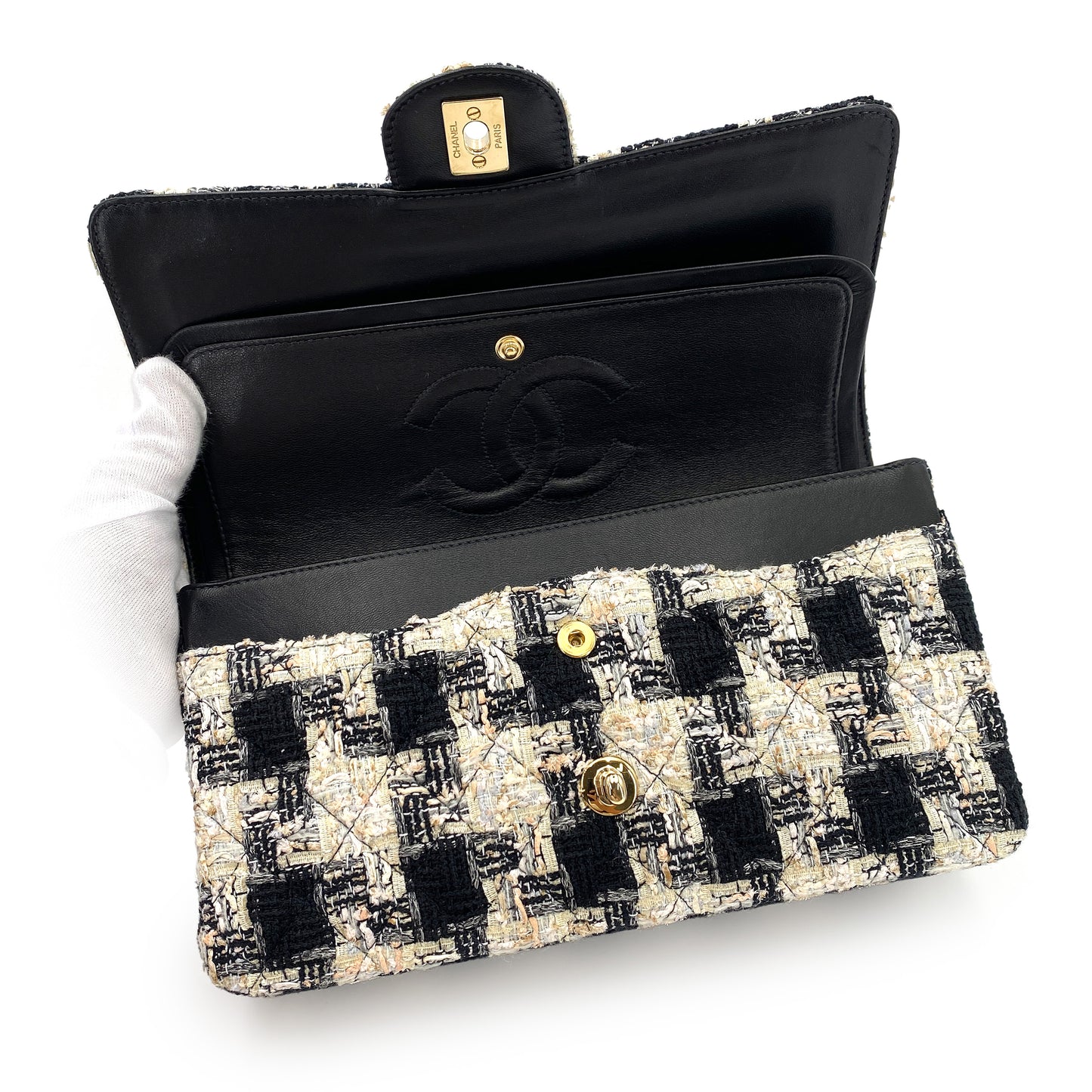 CHANEL VINTAGE CLASSIC FLAP MEDIUM CHAIN SHOULDER BAG MULTICOLOR TWEED 90245568