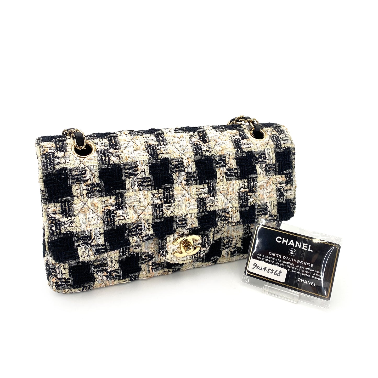 CHANEL VINTAGE CLASSIC FLAP MEDIUM CHAIN SHOULDER BAG MULTICOLOR TWEED 90245568