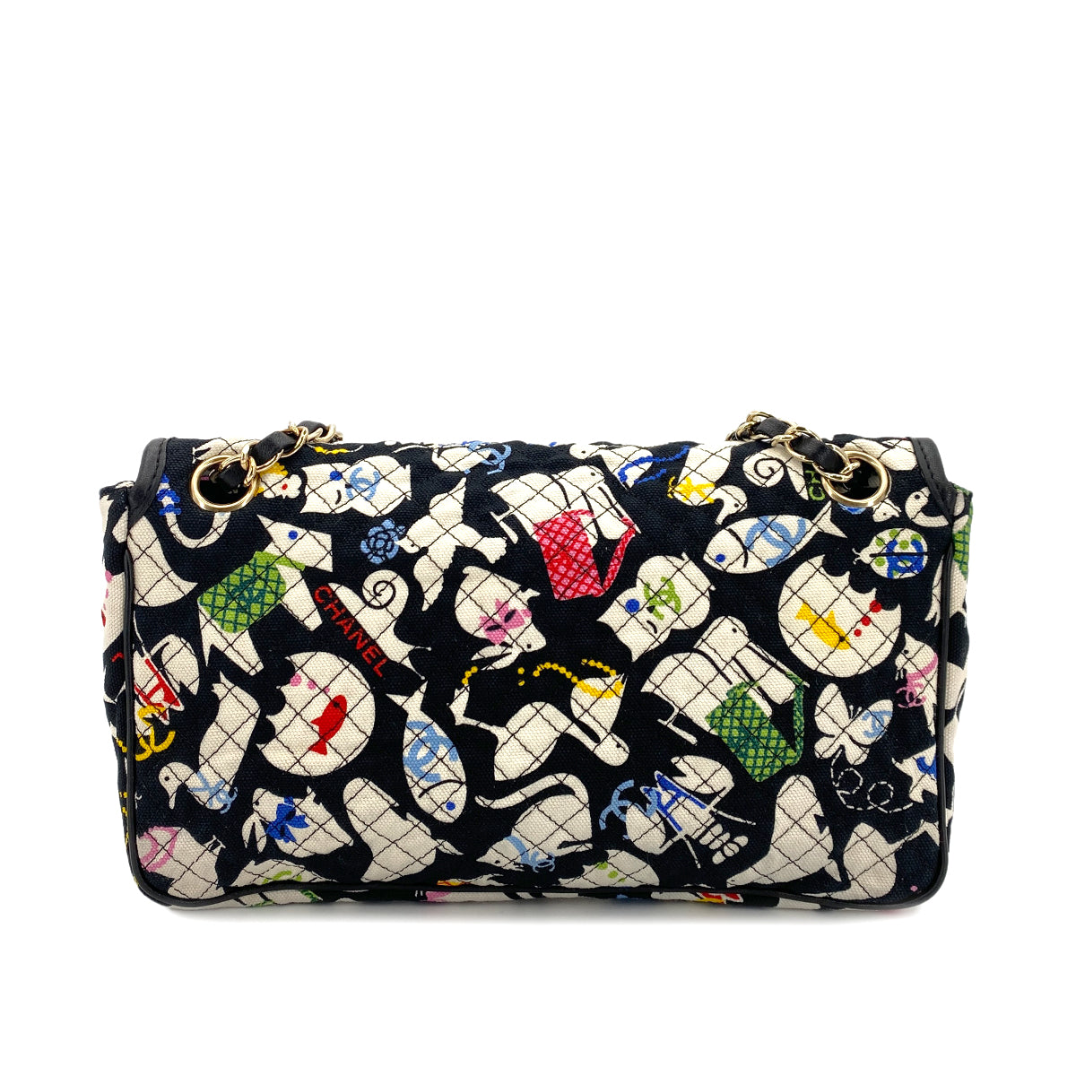 CHANEL VINTAGE BABY ANIMAL CHAIN SHOULDER BAG MULTICOLOR CANVAS 90245630