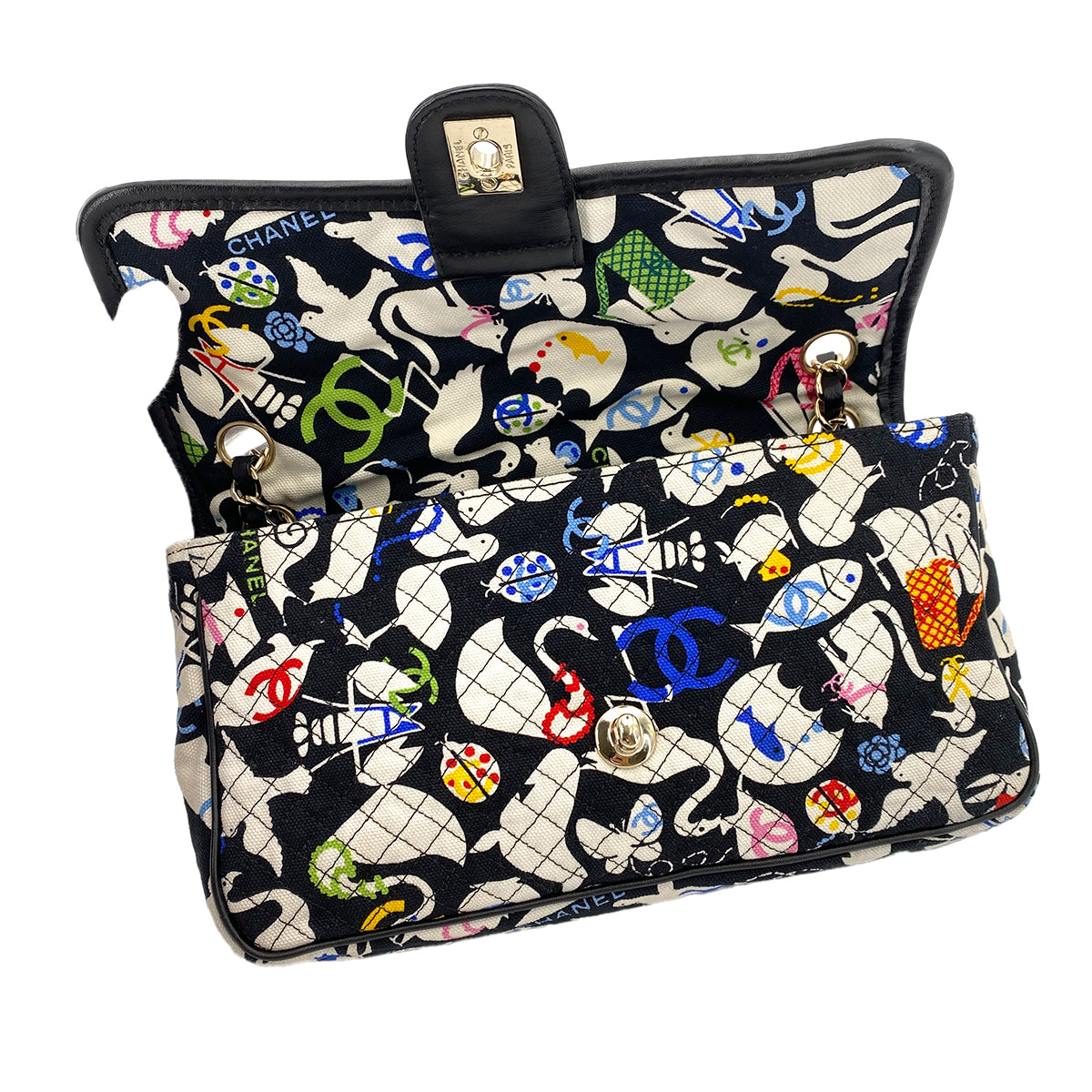 CHANEL VINTAGE BABY ANIMAL CHAIN SHOULDER BAG MULTICOLOR CANVAS 90245630