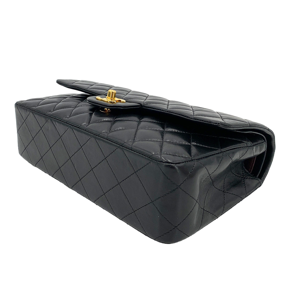 CHANEL VINTAGE CLASSIC FLAP MEDIUM CHAIN SHOULDER BAG BLACK LAMB SKIN 90245640